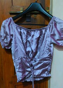 Satin Lavnendar Off-Shoulder Top