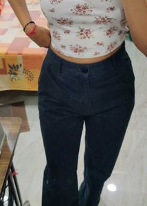 High Waist Wide Leg Twill Pant Black