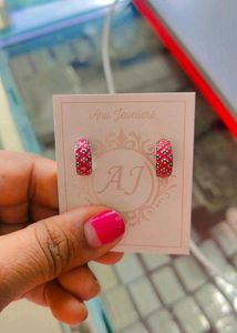 Half Cut 925 Red Patterned Earrings With Hallmark