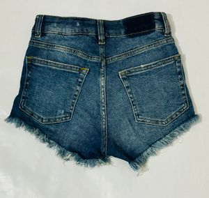High-waist Ripped Denim Shorts