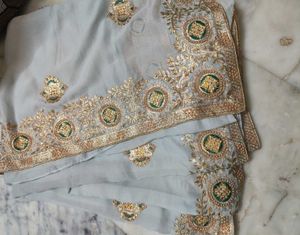 Lite Silver Embroidery Design Saree With Blouse👌