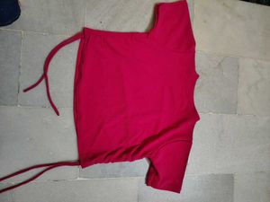 Pink Cropped Tie Tee