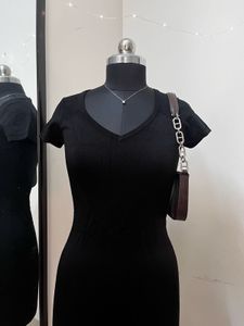 New Black V Neck Bodycon Dress