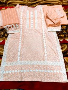 Peach Colour 3 Piece Kurta Sets With AfghaniSalwar