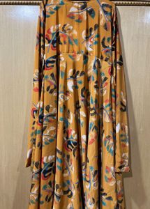 Elegant Mustard Ethnic Dress with Pleated Bodice