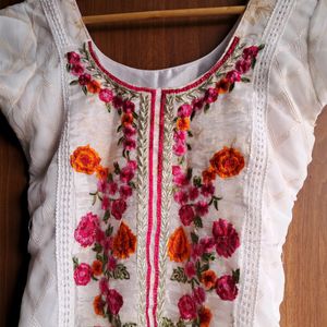 Embroidery Work White Kurta For Women