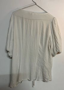 H&amp;M White Lace-Up Blouse