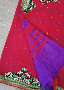 Red AND Purple Half N Haf Saree