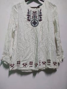 White Embroidery Top For Women