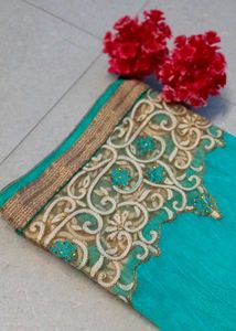 Teal & Gold Embroidered Saree