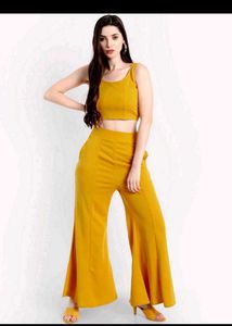 Mustard Crop Top & Flare Pant Set