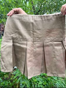 Tan Pleated Mini Skirt