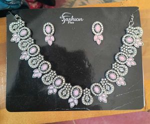 Pink Stone Necklace & Earring Set