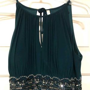 Long Slit  Gown Dress Flared Sequin Embroidery