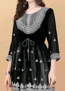 Black Embroderied Chikankari Work Georgette Longli