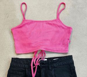 Pink Ribbed Crop Top