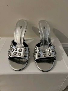 Y2k Zara Metallic Silver Studded Heels