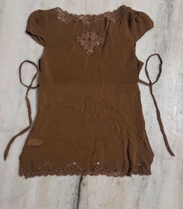 Brown Lace Embellished Top