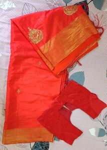 Elegant Orange Saree with Red blouse
