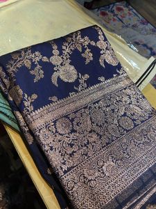 Elegant Blue &amp; Gold Banarasi Saree