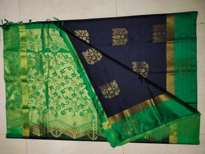 Elegant Blue &amp; Green Semi Silk Saree