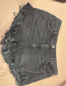Distressed Black Denim Shorts