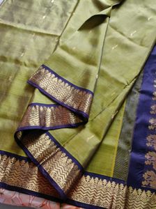 Olive Green And coffee brown korvai silk Saree