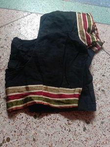 Black Saree Blouse with Striped Detail