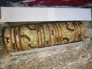 2-4 Gold With Red Stone Bangle Set