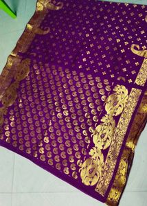 Purple colour cotton Silk full shining saree