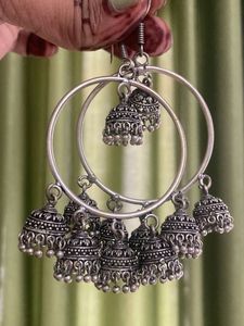 Silver Jhumka Hoop Earrings