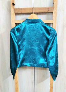 Teal Satin Floral Cropped Top size-32