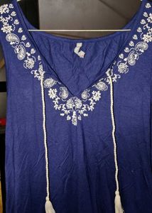 Embroidered Blue Tank Top