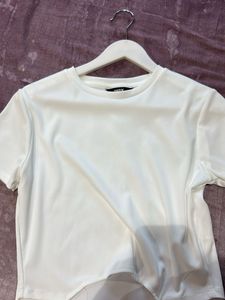 White Ribbed Cropped Tee