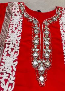 Unused Red Embroidered Kurta