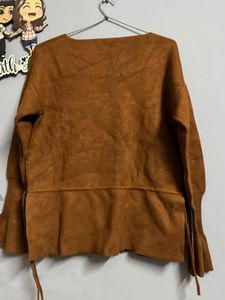 Brown V-Neck Knit Top