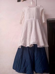 White &amp; Blue Gown With Plazo
