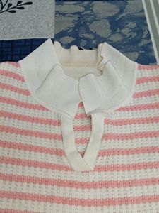 Pink And White Crochet Detailing Top