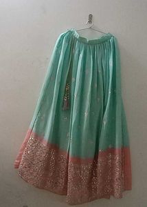 Green And Pink Crop Top Lehenga Choli