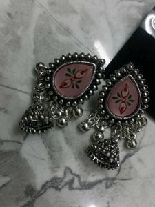 Cute Silver Tone Drop Ethnic Earrings