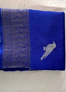 Royal Blue Silk Saree with Bird Motif