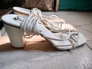 White Block Heel For Women with Tie Up