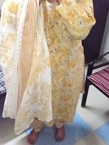 Yellow Printed Salwar Kameez Women 4xl Dress