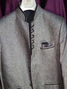 Gray Mandarin Collar Blazer