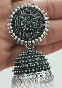 OXIDISED SILVER TONE JHUMKA EARRINGS