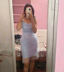 Blue Ruffle Detail Mini Dress