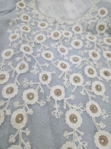 Grey Short Kurta Suit With Embroidery And Pearl Wo