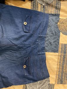 High Waist Blue Denim Capri Pants