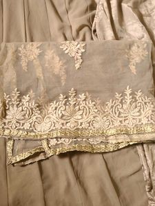 Brown Anarkali Dress Set With Pant And Dupatta