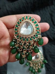 Green Kundan Earrings- Never used